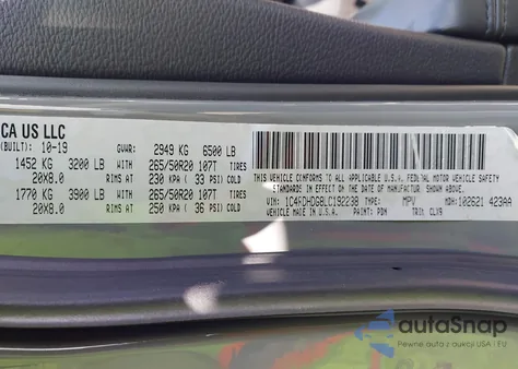 2020 Dodge Durango Gt Plus Rwd z USA, uszkodzony, nr VIN 1C4RDHDG8LC192238